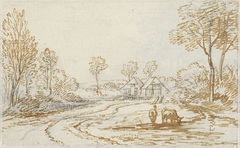 Landschap met herders en vee, met op de achtergrond twee huizen by Jan van Ravenswaay