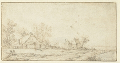 Landschap met hutjes aan een weg by Jan van Goyen