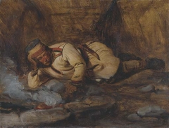 Laplander Asleep by a Fire by François-Auguste Biard