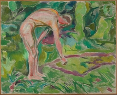 Male Nude Leaning forwards in the Woods by Edvard Munch