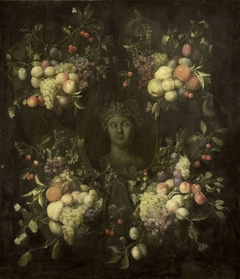 Marble Bust surrounded by a Festoon of Fruit by Unknown Artist