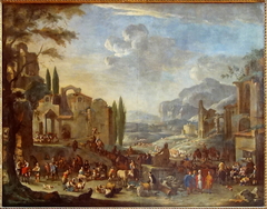 Marché en Italie avec représentation imaginaire de ruines by Peeter van Bredael