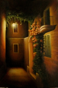 Night Street at Mdina. 60cm  x  80cm  oil on canvas by Benny Brimmer