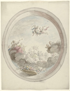 Ontwerp voor een plafondschildering met musicerende vrouwen op wolken by Dionys van Nijmegen