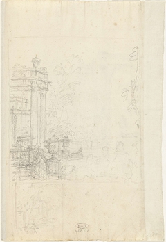 Portico met vazen en tuin by Unknown Artist