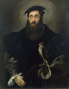 Portrait of a gentleman with a falcon by Niccolò dell'Abbate