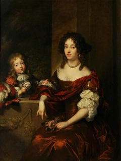 Portrait of a Lady Seated before a Window, with a Young Boy by Caspar Netscher