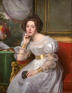 Portrait of Madame Demetz in a red sofa by Louis Hersent