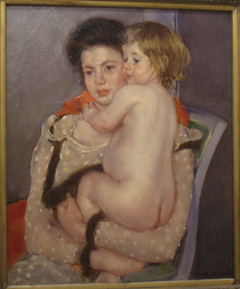 Portrait of Reine LeFebvre Holding a Nude Baby by Mary Cassatt