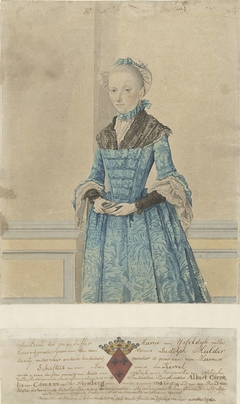 Portret van Maria van IJsseldijk, staand kniestuk by Isaac Lodewijk la Fargue van Nieuwland