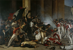 Prise du Louvre, le 29 juillet 1830 ; massacre des gardes suisses by Jean Louis Bezard