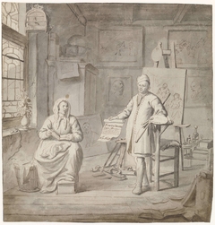 Schilder Michiel Comans en zijn derde vrouw Elisabeth van der Mersche in het atelier by Michiel van Musscher