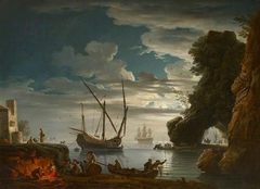 Seaport by Moonlight - Night (after Claude-Joseph Vernet) by Charles François Grenier de Lacroix