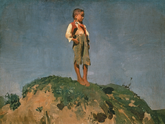 Shepherd boy on a grass hill by Franz von Lenbach