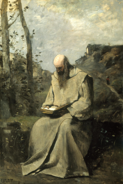 Sitting Monk, Reading by Jean-Baptiste-Camille Corot