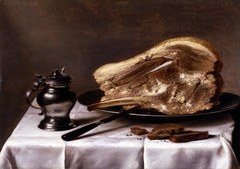 Still life with ham and mustard pot, 1635 by Pieter Claesz