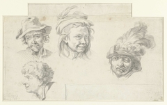 Studieblad met vier koppen by Unknown Artist