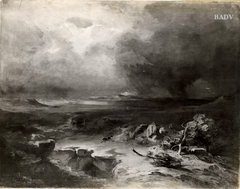 Südliche Landschaft bei aufziehendem Gewitter "Schlachtfeld von Marathon" by Carl Rottmann