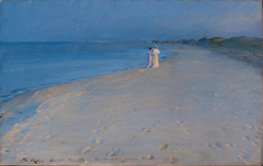 Summer evening at the South beach, Skagen. Anna Ancher and Marie Krøyer (study) by Peder Severin Krøyer