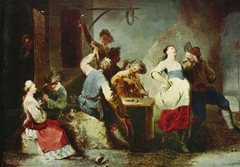 Tanzende Bauern vor Schenke by Januarius Zick