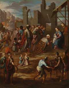 The Adoration of the Kings with Viceroy Pedro de Castro y Figueroa, Duke of La Conquista (La adoración de los reyes con el virrey Pedro de Castro y Figueroa, duque de La Conquista) by Nicolás Enríquez