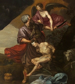 The Angel of the Lord preventing Abraham from sacrificing his Son Isaac by Anonymous