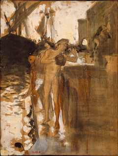 The Balcony, Spain [and] Two Nude Bathers Standing on a Wharf by John Singer Sargent