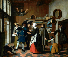 The devil as a tax-collector, being expelled from a store by Jan Josef Horemans the Younger