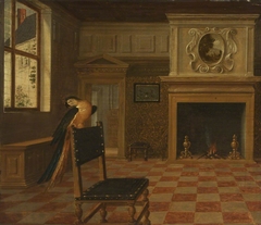 The Interior of a House with a Macaw on a Chair by Hendrik van Steenwijk II