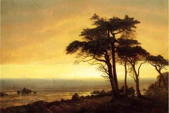 The Sunset at Monterey Bay, the California Coast by Albert Bierstadt