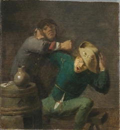 Two brawling peasants with a barrel by Adriaen Brouwer