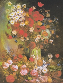 Vase with cornflowers and poppies, peonies and chrysanthemums by Vincent van Gogh