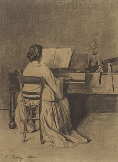 Vrouw aan de piano, op de rug gezien by François Bonvin