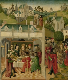 Wedding Feast of Saint Elizabeth of Hungary and Louis of Thuringia in the Wartburg, inner left wing of an altarpiece made for the Grote Kerk in Dordrecht by Master of the St Elizabeth Panels