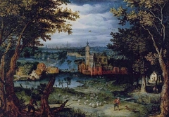 Wooded landscape with a floral garden and a castle by Balthasar Lauwers