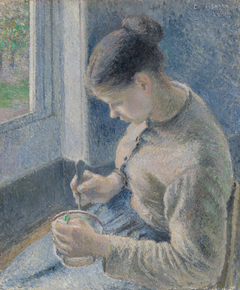 Young Peasant Having Her Coffee by Camille Pissarro