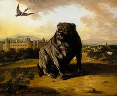 A Dutch Mastiff (called 'Old Vertue') with Dunham Massey in the background by Jan Wyck