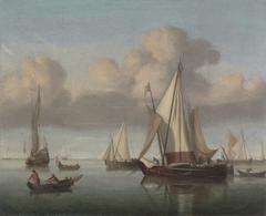 A Kaag at Anchor with Sails Hoisted and a State Yacht and Other Vessel by Willem van de Velde the Younger