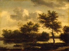 A river landscape with figures by Jacob van Ruisdael