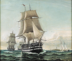 A squadron of sailing ships. by Carl Bille