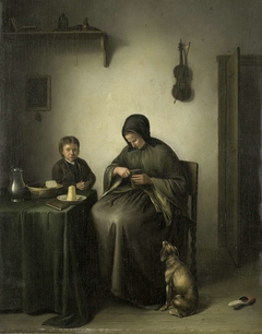 A Woman Cutting Bread by Johannes Christiaan Janson