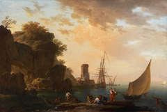 An Inlet near Naples with a Castle and Fisherfolk by Claude-Joseph Vernet