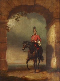 An Officer of the Dragoon Guards mounted on his Charger beneath an Arch by Robert Ker Porter