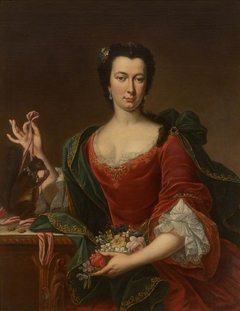 An Unknown French Lady holding Flowers and a Red Squirrel by French School