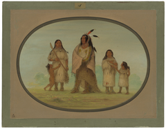 Assinneboine Warrior and His Family by George Catlin