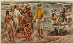 Capt. Gray Entering Tillamook Bay (mural study, Tillamook, Oregon Post Office) by Lucia Wiley