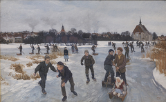 Children skating outside Fåborg by Peter Hansen