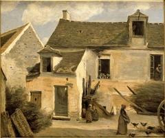 Courtyard of a house around Paris by Jean-Baptiste-Camille Corot