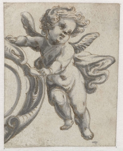 Deel van een cartouche met een putto by Pieter Jansz