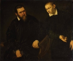 Dubbelportret, mogelijk Jacopo Strada (1507-1588) en een zelfportret van Marietta Tintoretto gekleed als jongen by Marietta Robusti